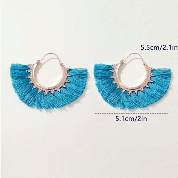 NEW Bohemian Turquoise Tassel Earrings - Picture 3 of 4